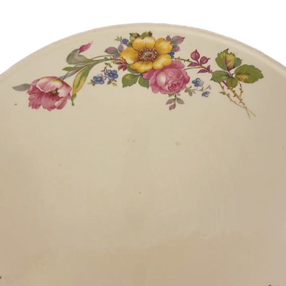 Vintage Floral Porcelain Ceramic Cake Serving Plate Raised Stand & Platinum Trim - Picture 3 of 8